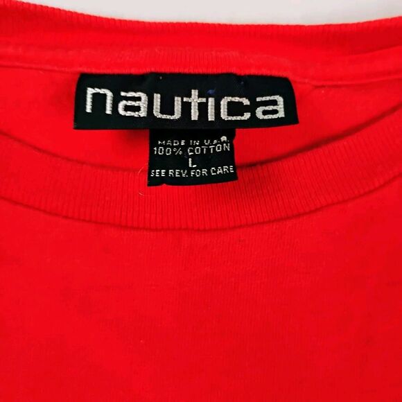 Vintage Nautica Embroidered Sailboat Logo Red LS T-Shirt Men's Large USA Made - Picture 3 of 4